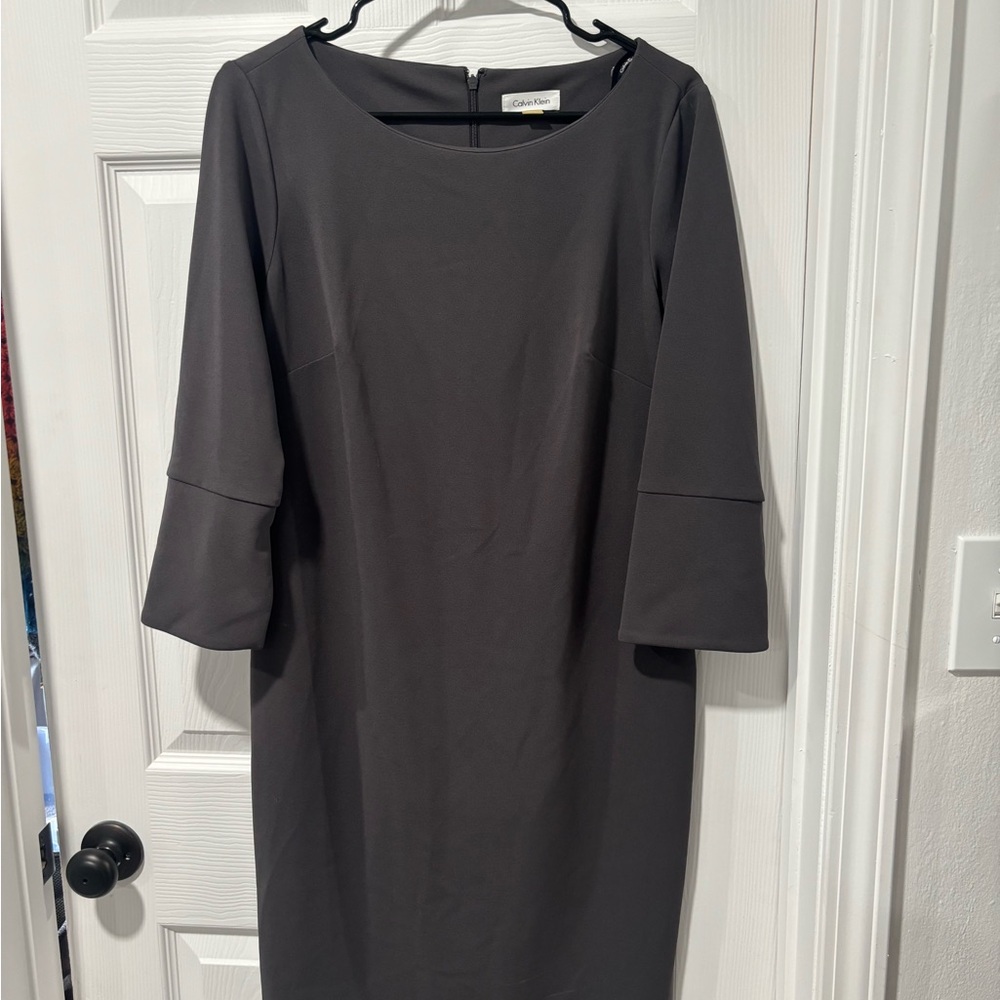 Calvin Klein Gray Sheath Dress with Bell Sleeves